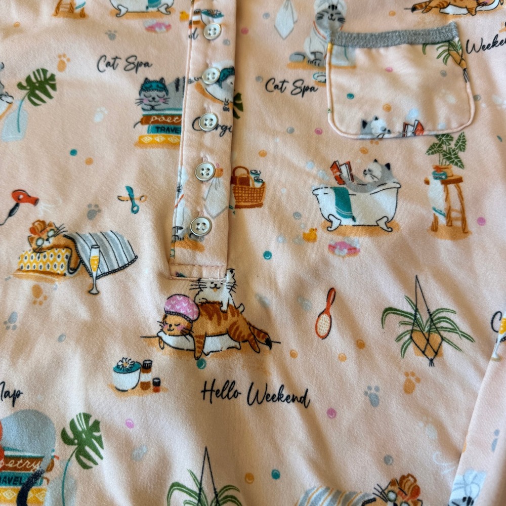 Cuddl Duds Women's Peach "Cat Spa" Pajamas Size L - Picture 4 of 7